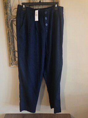 NWT LOFT Outlet High Rise Straight Pull-On Pants Navy Women's L